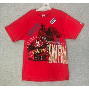 Vintage NEW Logo 7 San Francisco 49ers T Shirt Mens Medium Red AOP Single Stitch